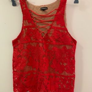 Express floral lace tank top coral